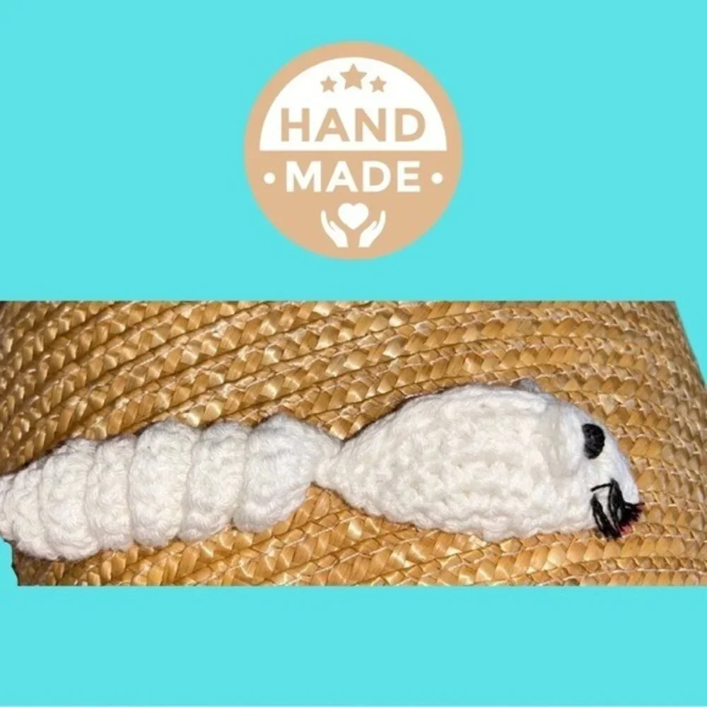 Cat Toy 100% Cotton Crochet Handmade Natural Material Soft on Paws Curly-Q Tail